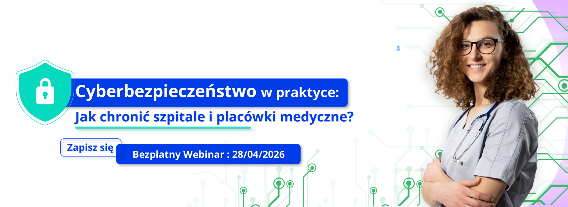 banner na którym jest zaproszenie do bezpłatnego webinaru dotyczącego cyberbezpieczeństwa
